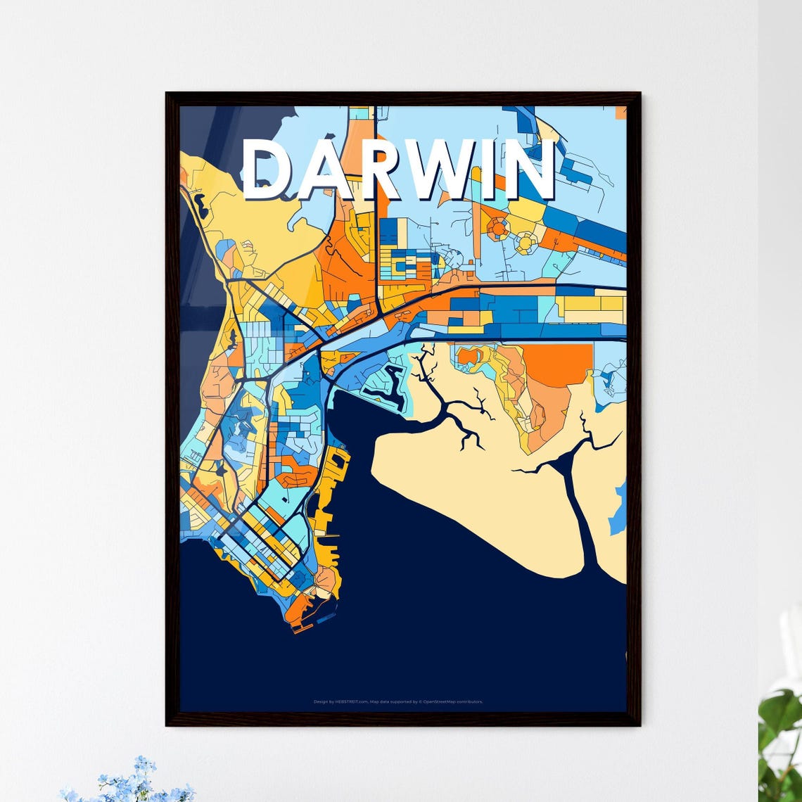 Darwin Australia Colorful Vibrant City Street Map Art Poster