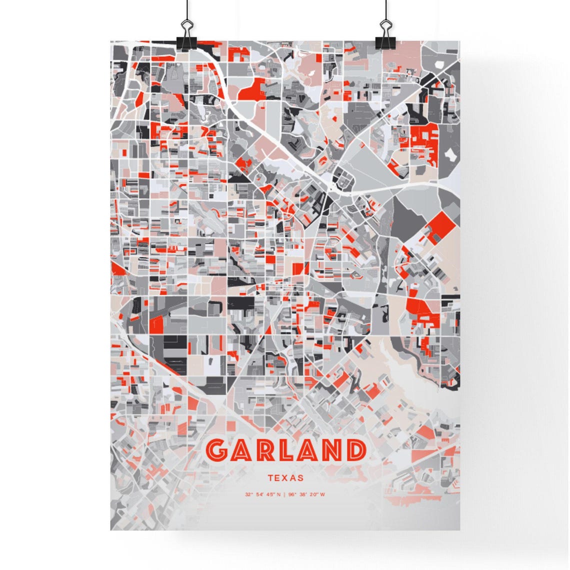 Garland Texas Expressive Red Abstract Modern City Map Art Poster - Image 3