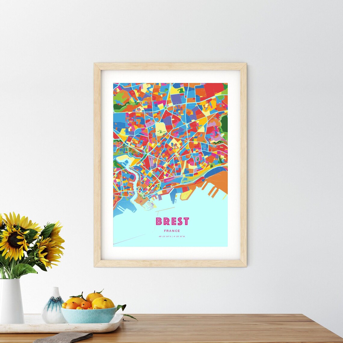 Brest France Rainbow Colored City Street Map Wall Decor Poster - Image 2