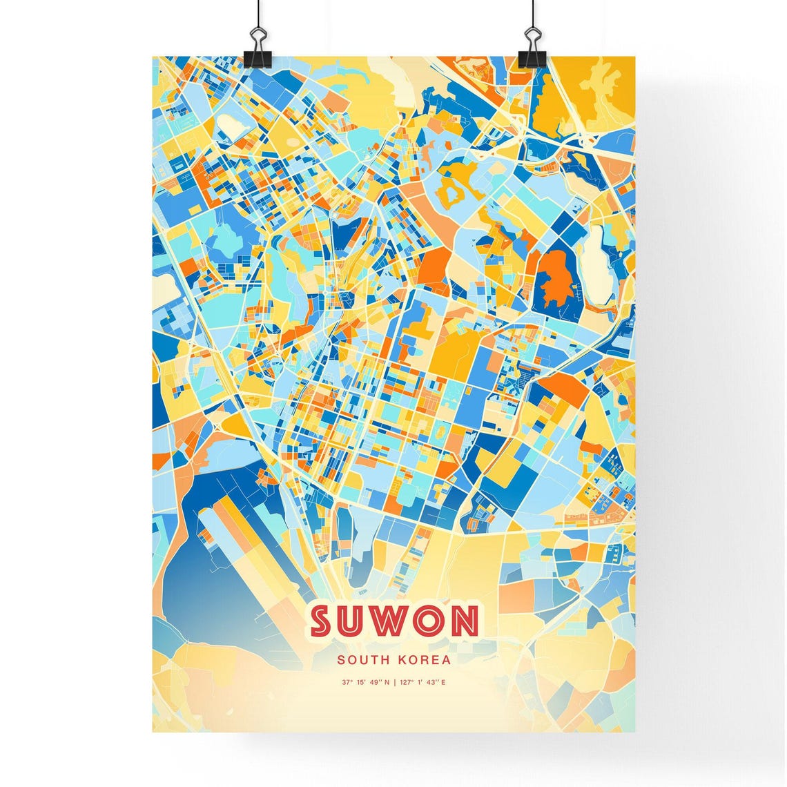 Suwon South Korea Colorful City Map Art Print with Coordinates - Image 3