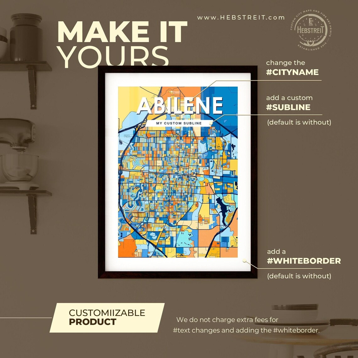 Abilene Texas Colorful Blue and Orange City Street Map Poster - Image 2