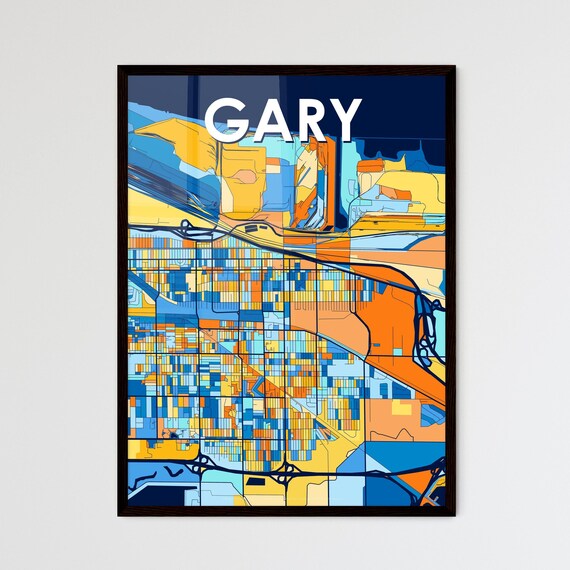 Gary Indiana Eye Catching Colorful City Street Map Art Poster