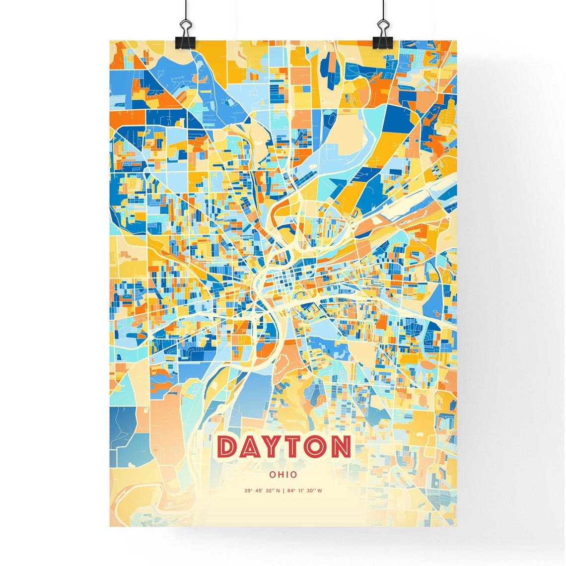 Dayton Ohio Modern Geometric Blue Orange City Map Art Poster - Image 3