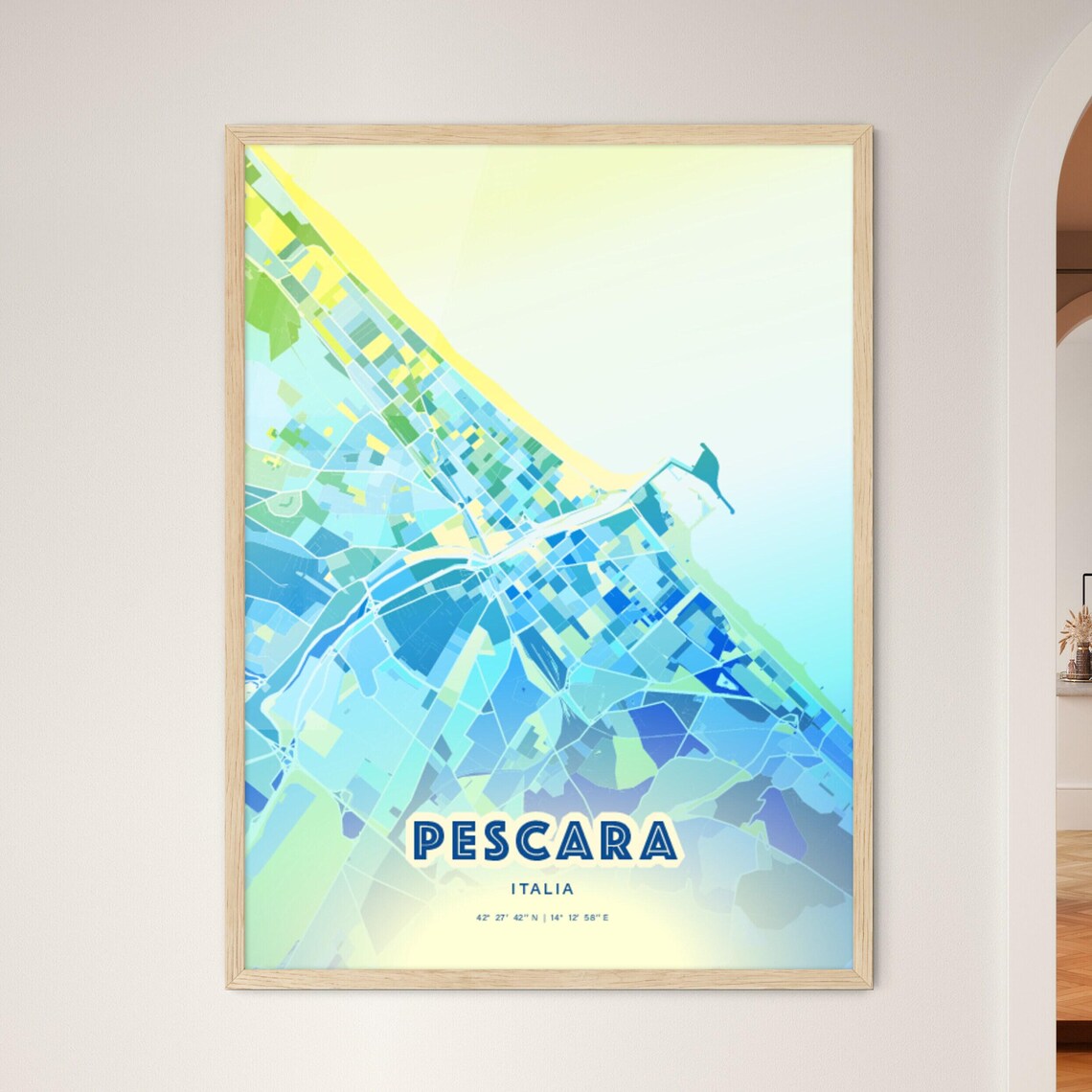 Pescara Italia Blue Green Expressive Coastal City Map Art Poster