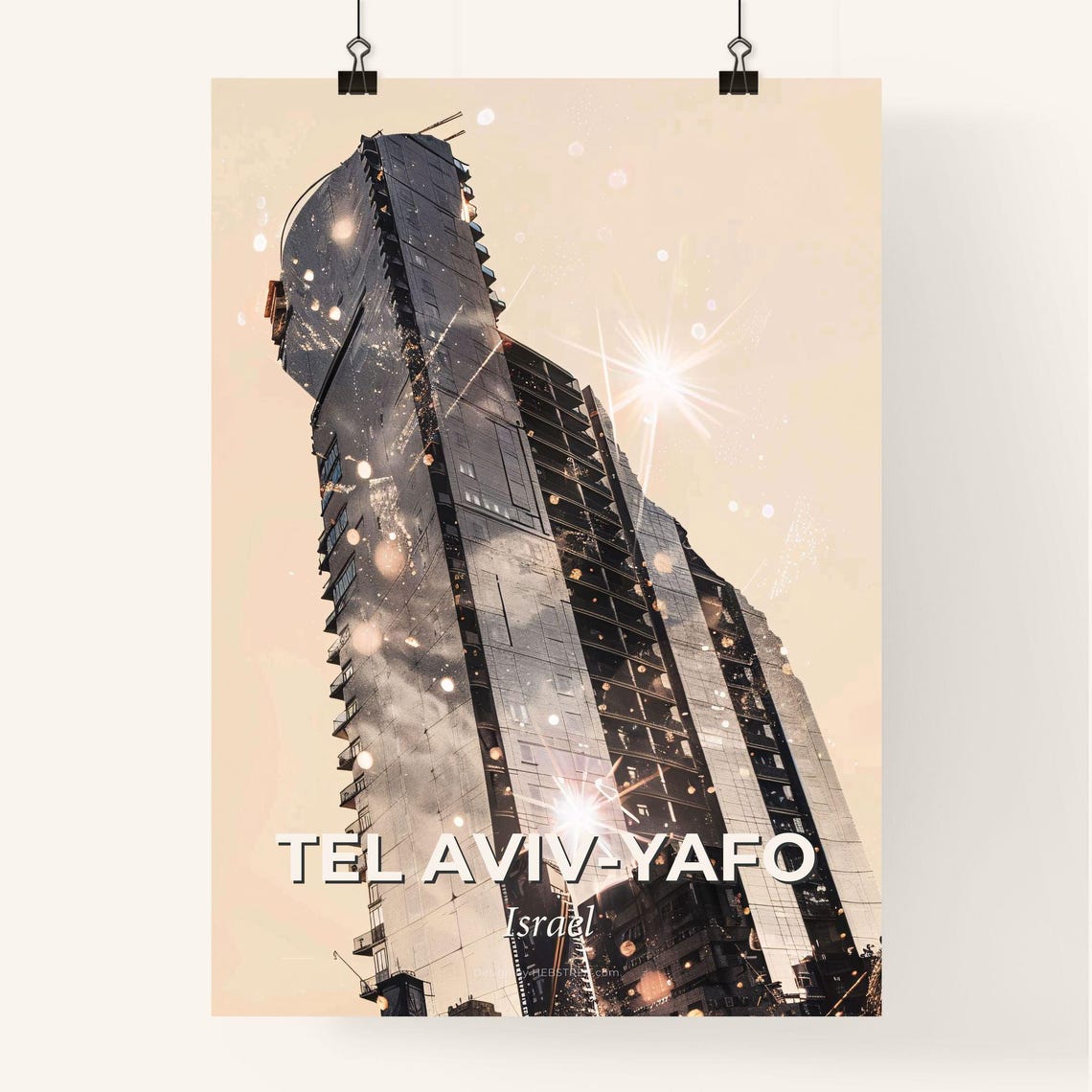 Tel Aviv-Yafo Israel Modern Curved Skyscraper Sunset Art Poster - Image 4