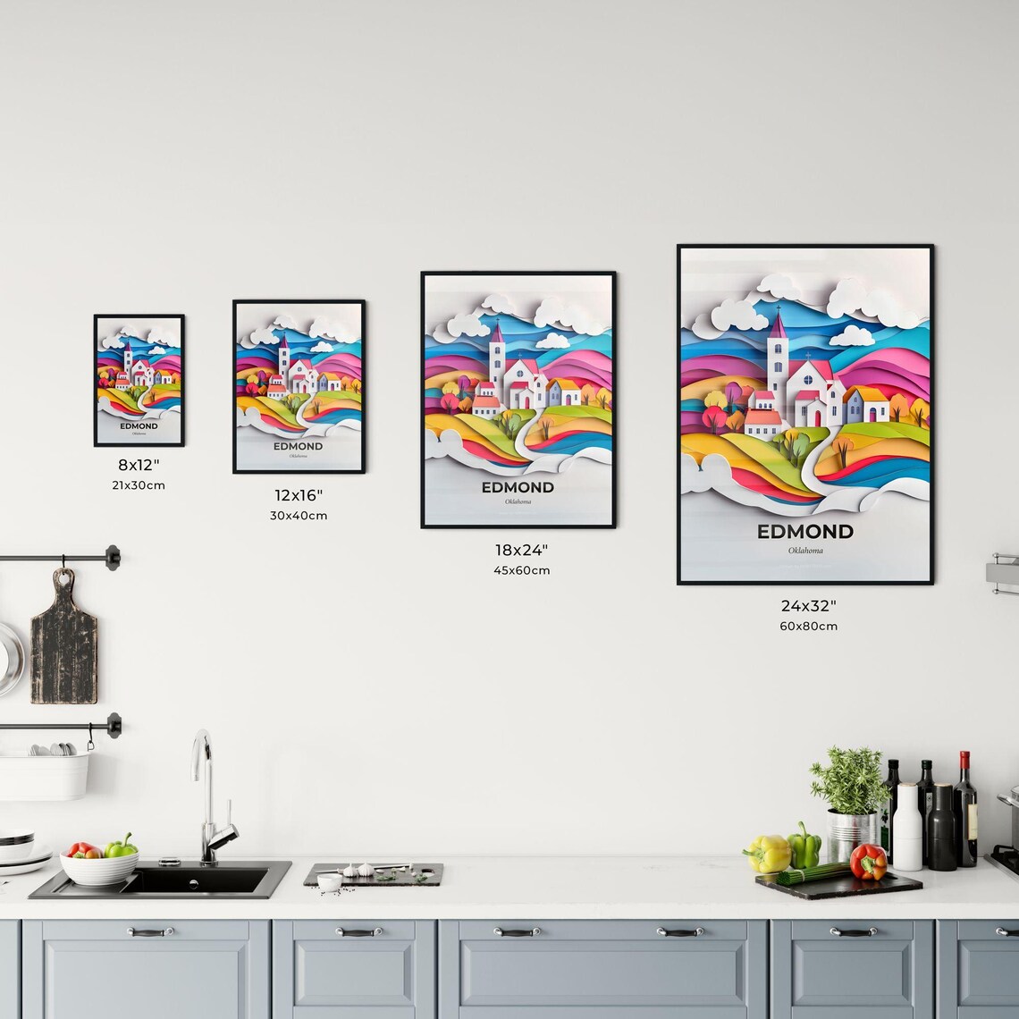 Edmond Oklahoma Colorful Paper Cut Church Rainbow Hills Poster - Image 3