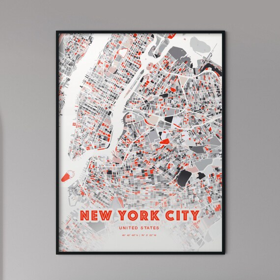 New York City Expressive Modern Red City Street Map Artwork Poster