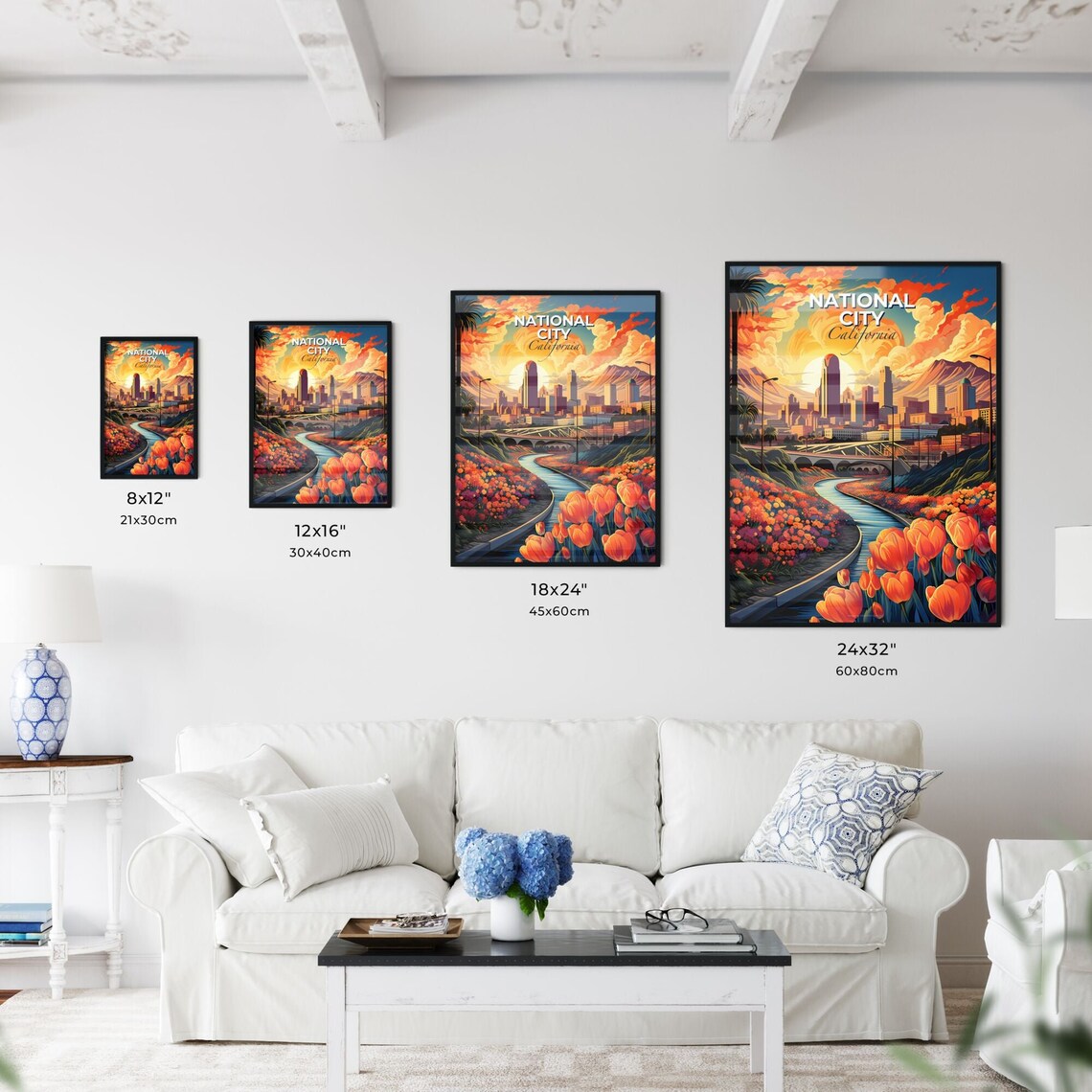 Vivid National City California Sunset Skyline Tulip River Poster - Image 3
