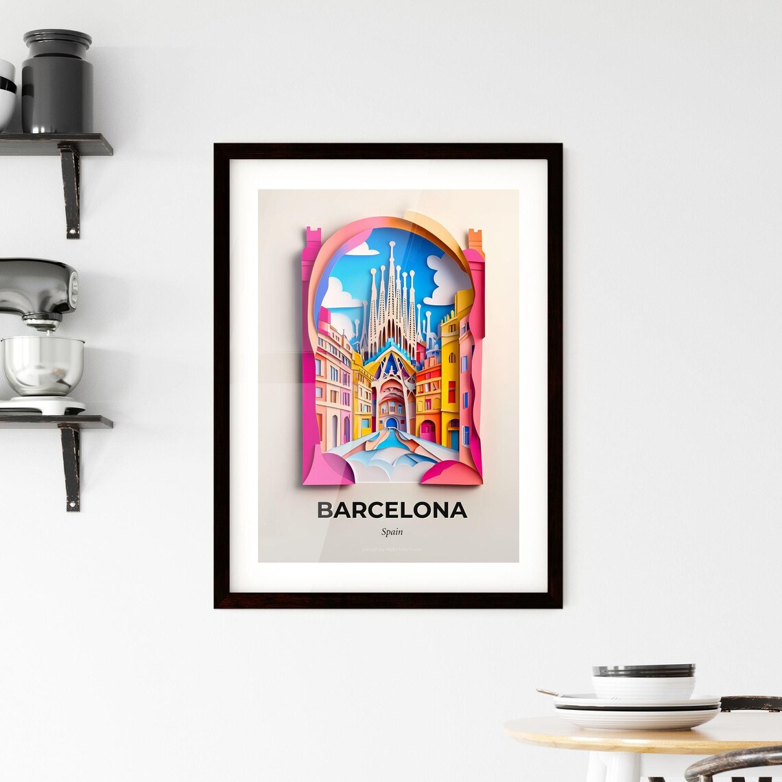 Barcelona Spain Colorful Paper Cut Sagrada Familia Travel Poster - Image 2