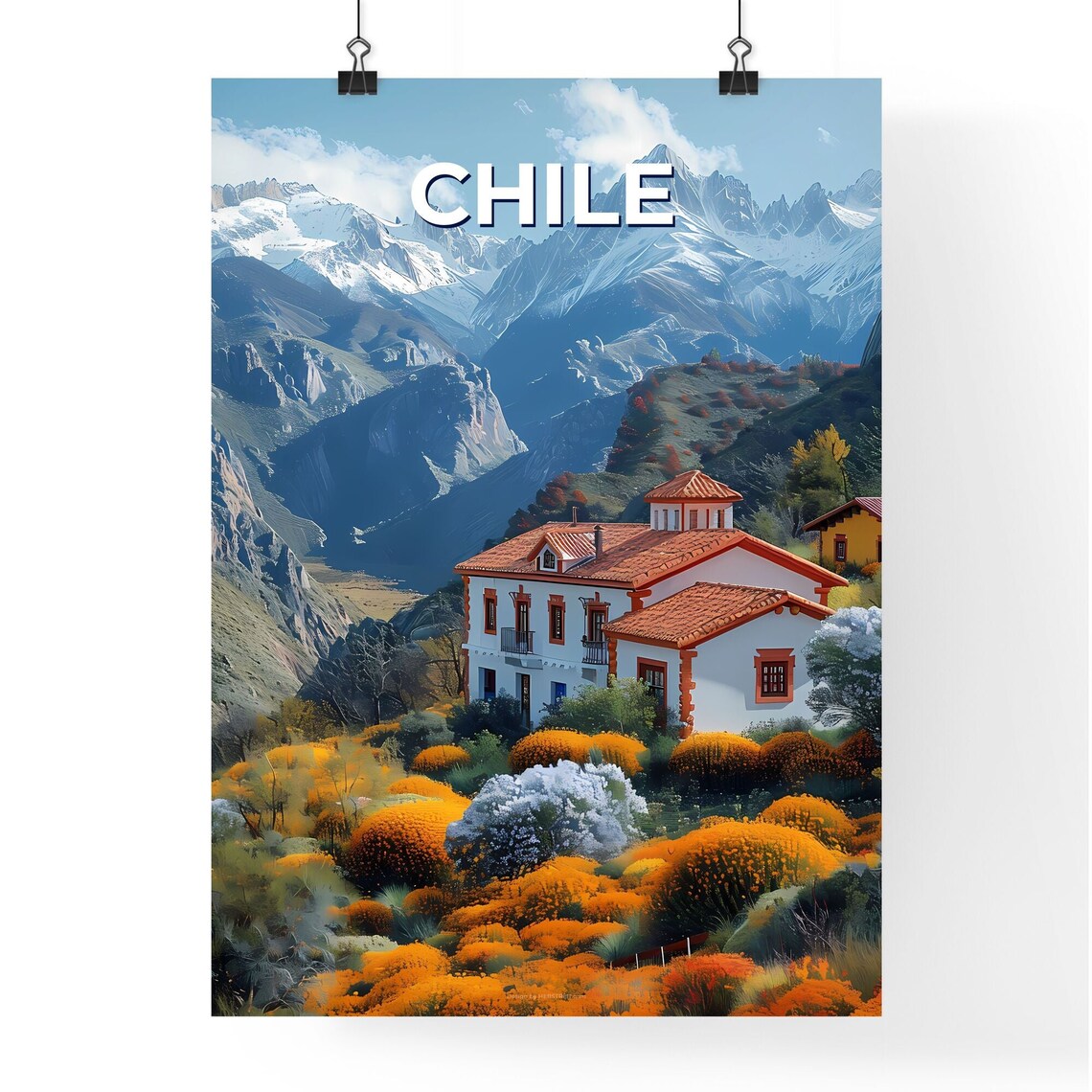 Chile Hacienda Wildflower Meadow Andes Mountain View Travel Poster - Image 4