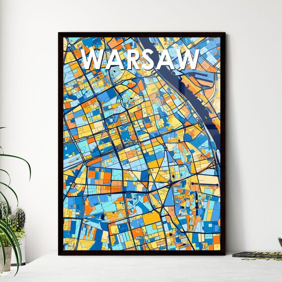 Warsaw Poland Artistic Colorful City Map Wall Decor Travel Design Poster