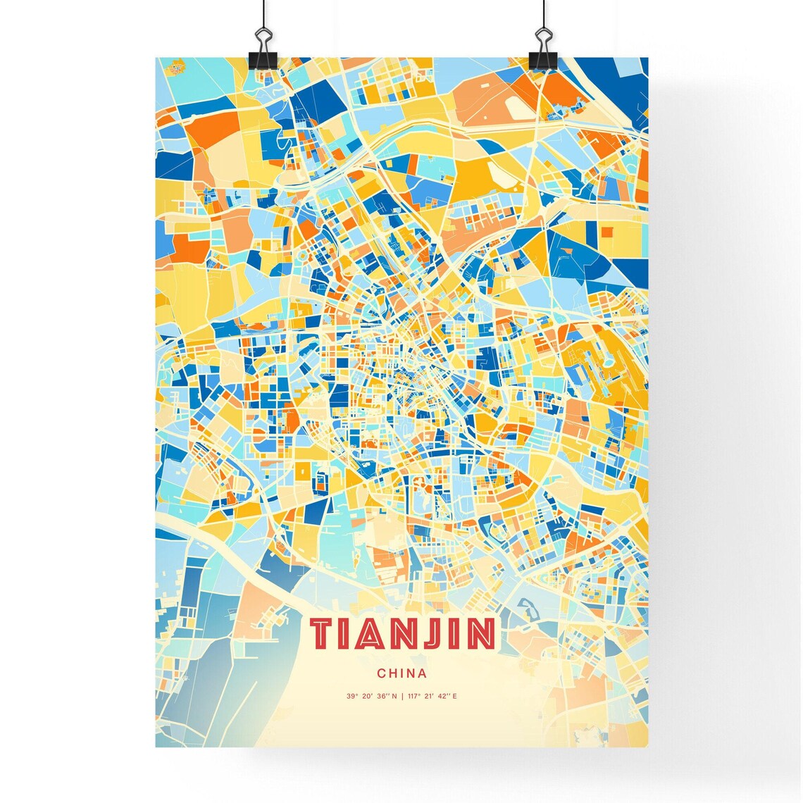 Tianjin China Blue Orange Modern City Street Map Gallery Poster - Image 3