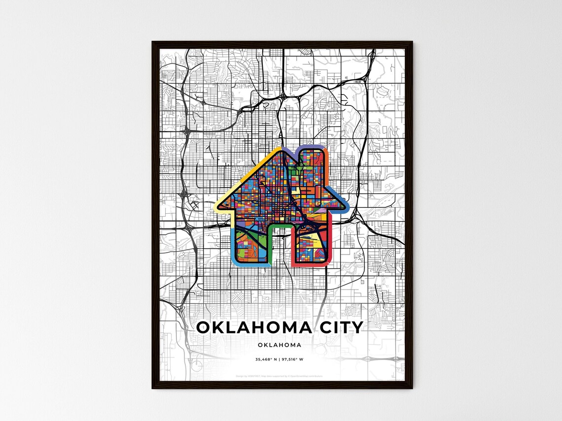 Oklahoma City Oklahoma Minimal Map Art With Colorful Heart Icon Poster - Image 3