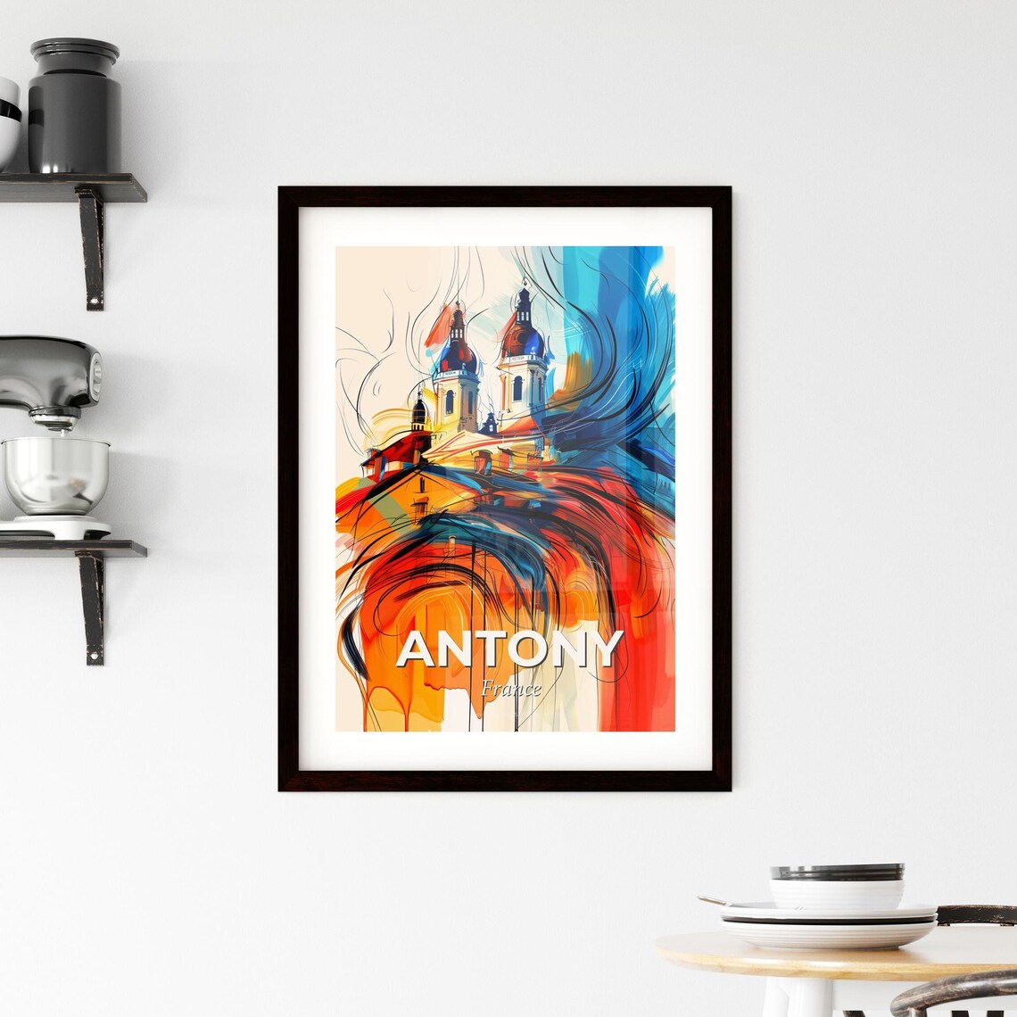 Antony France Vibrant Watercolor Town Cityscape Decor Poster - Image 2