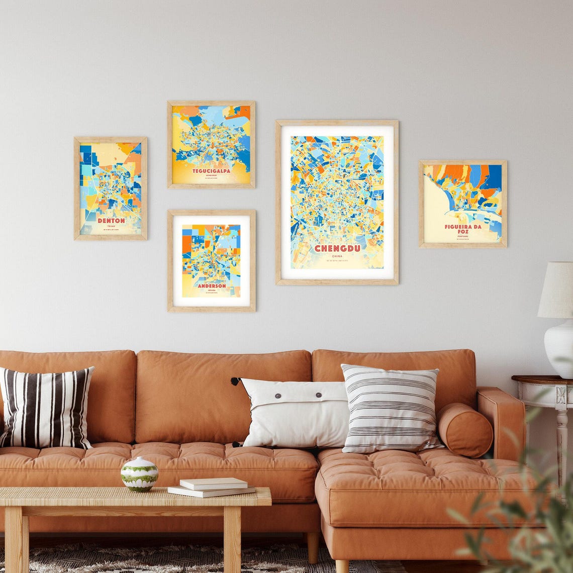 Chengdu China City Street Map Art Poster Blue Orange Coordinates - Image 2