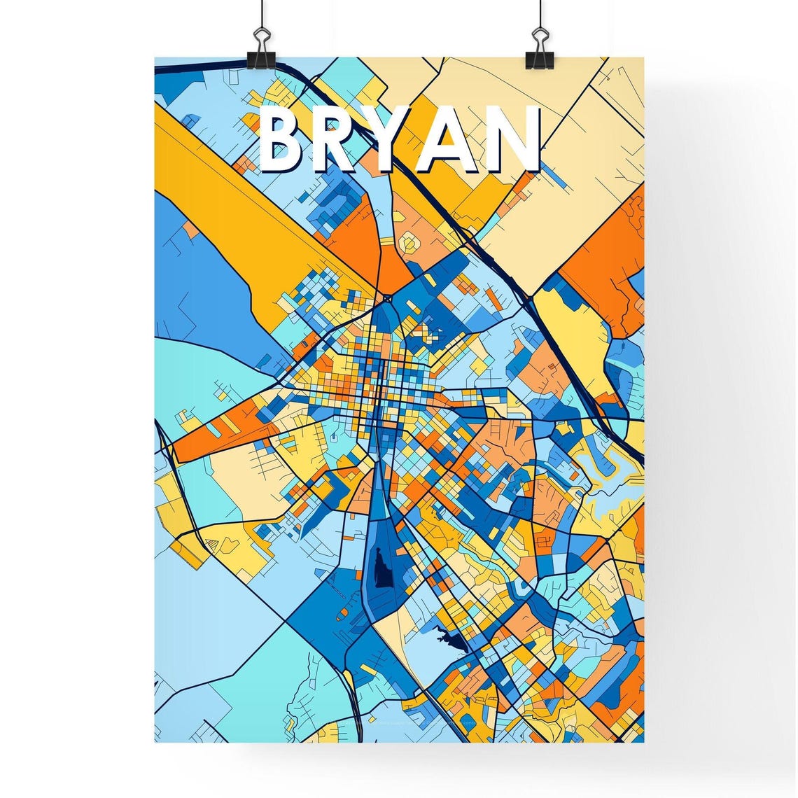 Bryan Texas Bright Colorful Mosaic City Street Map Artwork Poster - Image 4