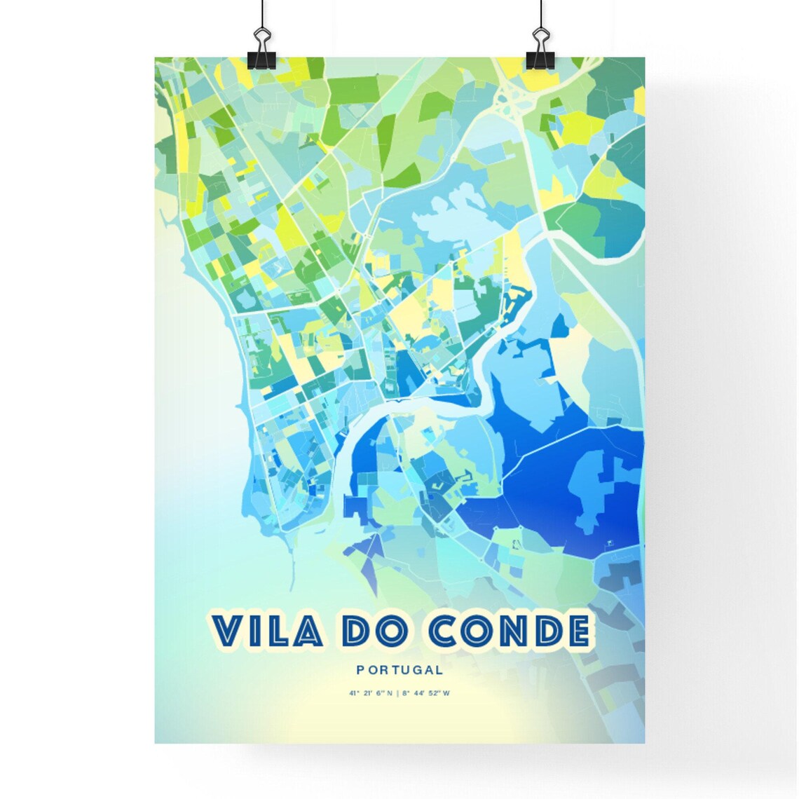 Vila Do Conde Portugal Abstract City Map Art Blue Pastel Travel Poster - Image 2