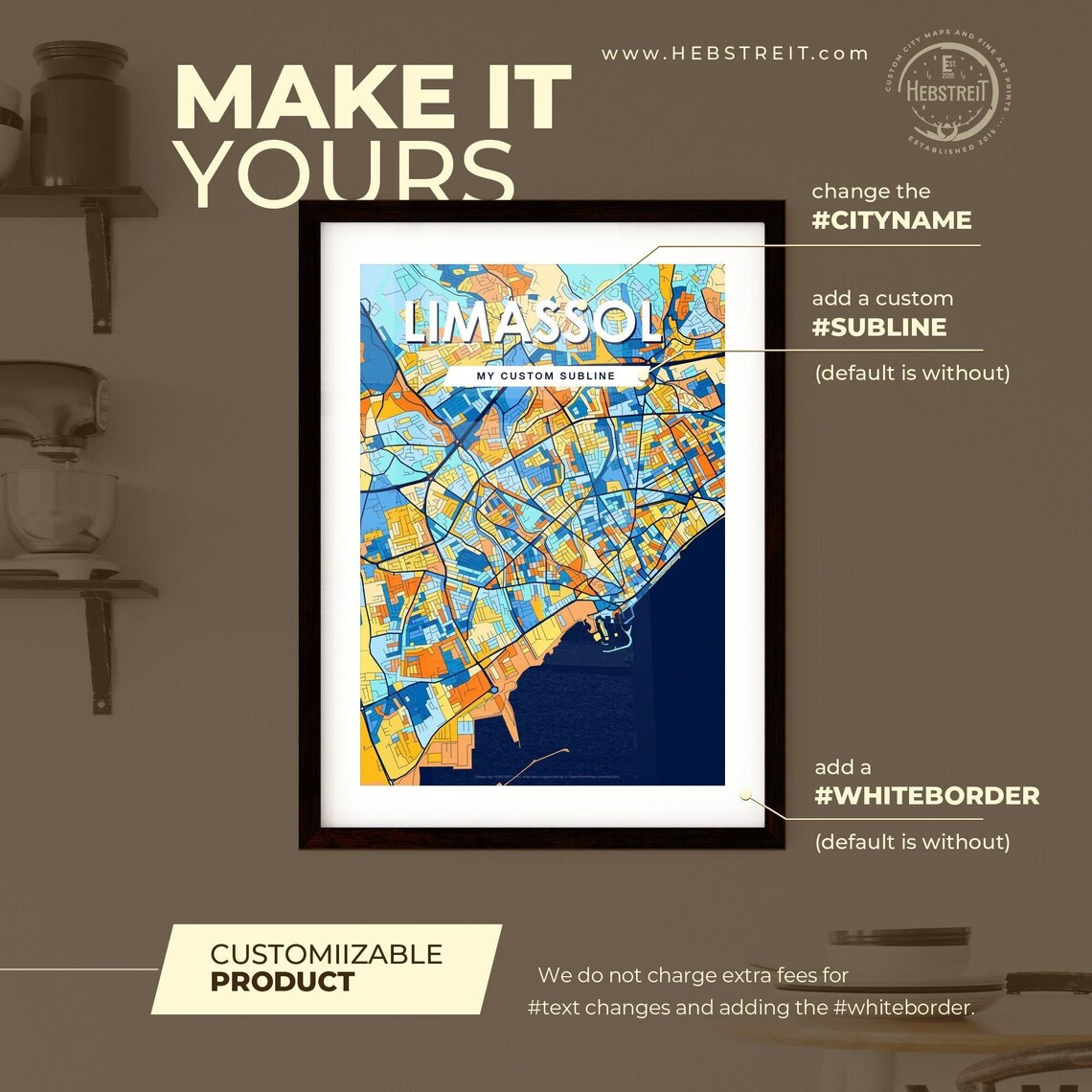 Limassol Cyprus Colorful Blue and Orange Coastal City Map Poster - Image 2