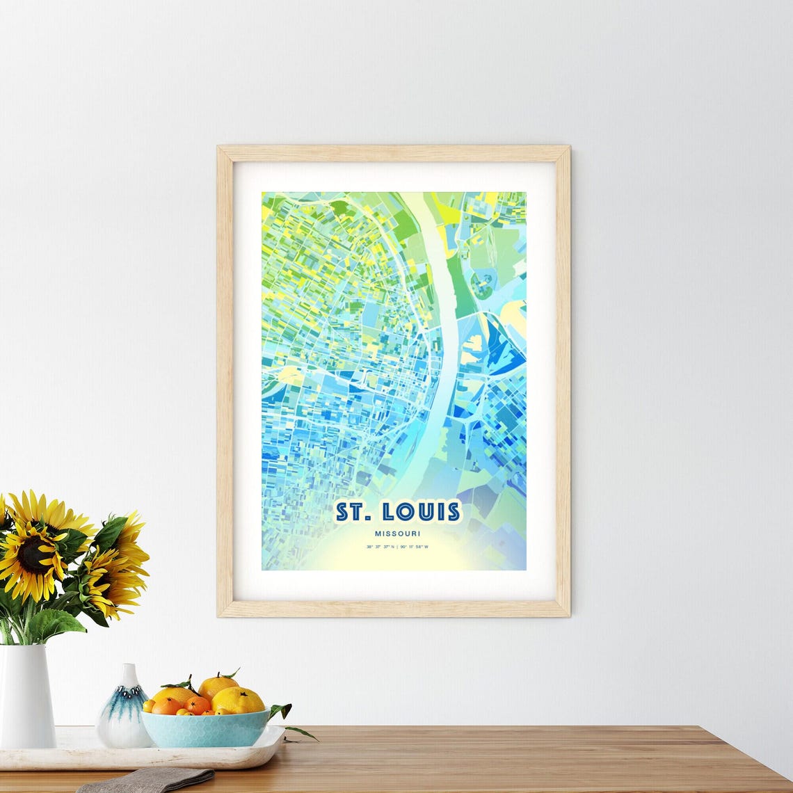 St. Louis Missouri Bluish Gradient City Map Art Poster Customizable - Image 2