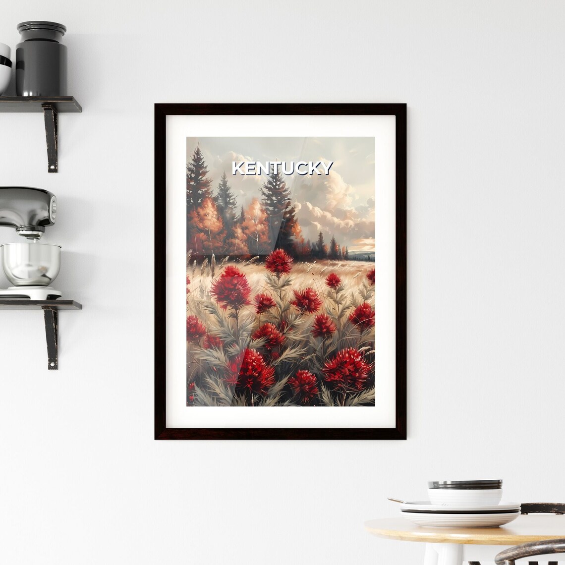 Kentucky Red Poppies Field Forest Landscape Painting Art Poster - Image 2
