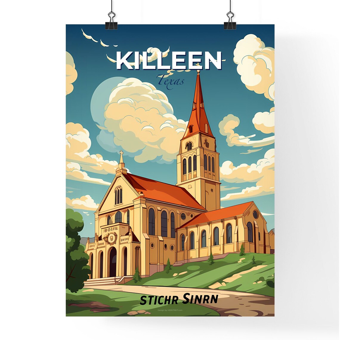 Killeen Texas Historic Stone Church Steeple Vintage Travel Poster - Image 4