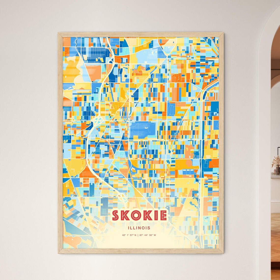 Abstract Skokie Illinois Modern Colorful City Street Map Art Poster - Image 3