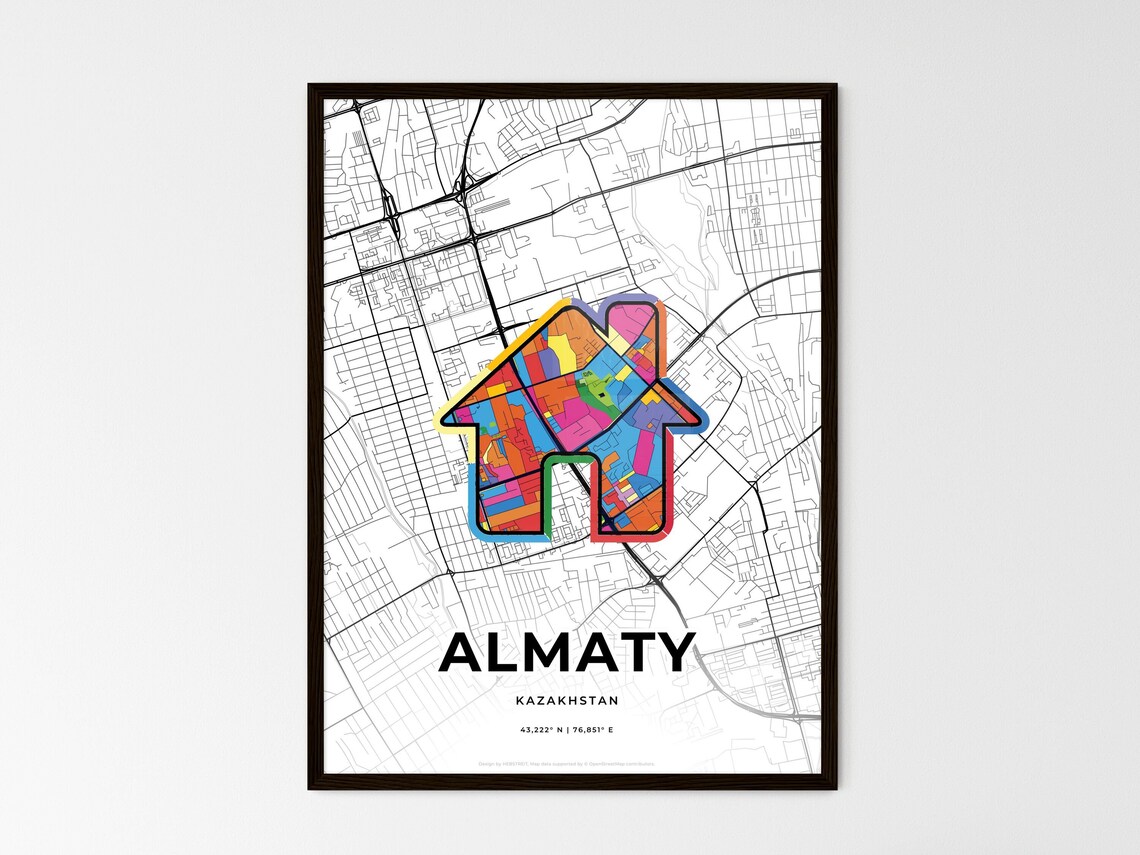 Almaty Kazakhstan Minimalist Line Art Heart Shaped City Map Poster - Image 3