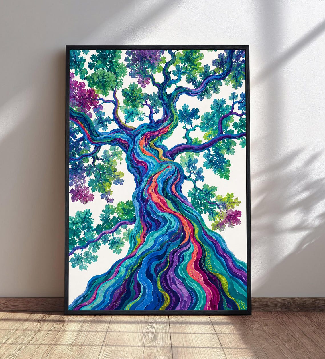 Colorful Tree Wall Art Vibrant Stripe Print Abstract Nature Poster Modern Botanical Decor