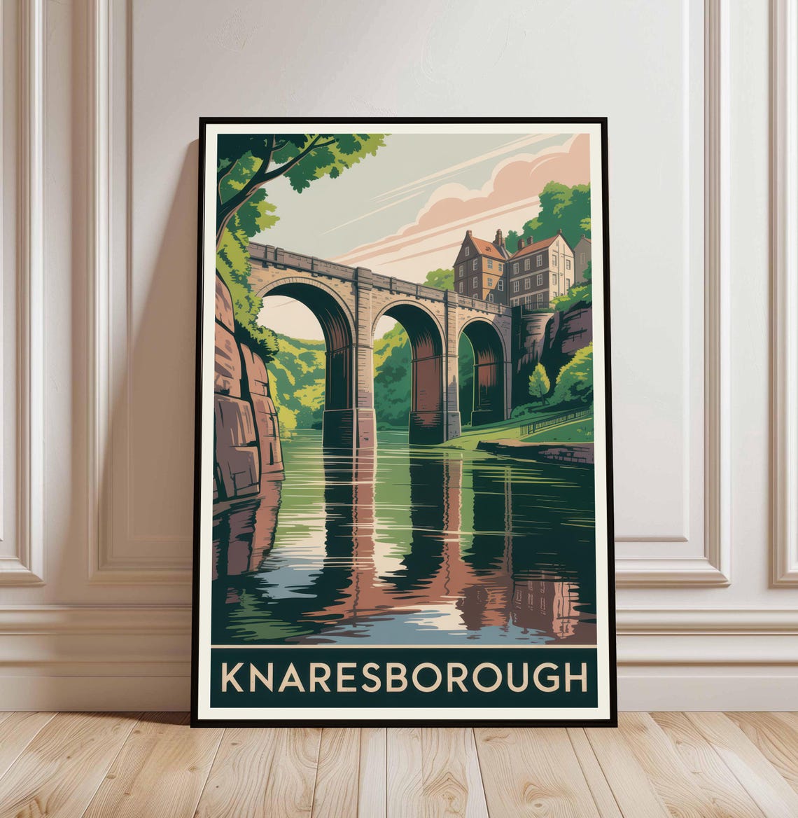 Knaresborough Viaduct Vintage England River Travel Illustration Poster