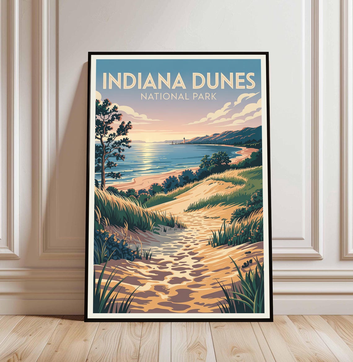 Indiana Dunes National Park Vintage Travel Poster Sandy Beach Art