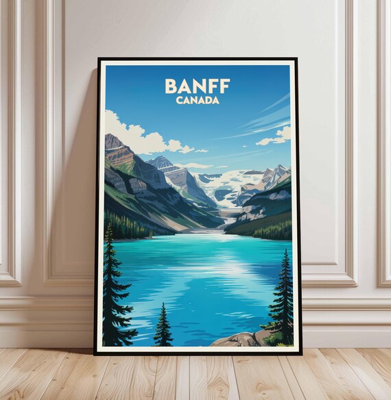 Banff Canada Turquoise Mountain Lake Vintage Style Travel Poster