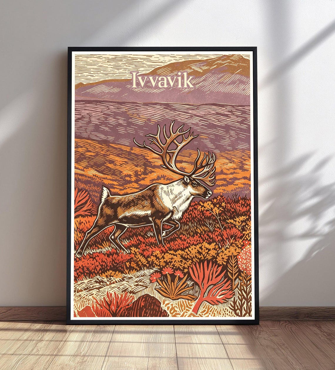 Ivvavik National Park Poster Reindeer Travel Print Vintage Autumn Wall Art Canada Decor