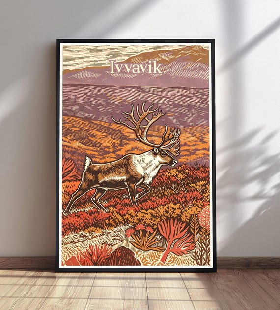 Ivvavik National Park Poster Reindeer Travel Print Vintage Autumn Wall Art Canada Decor