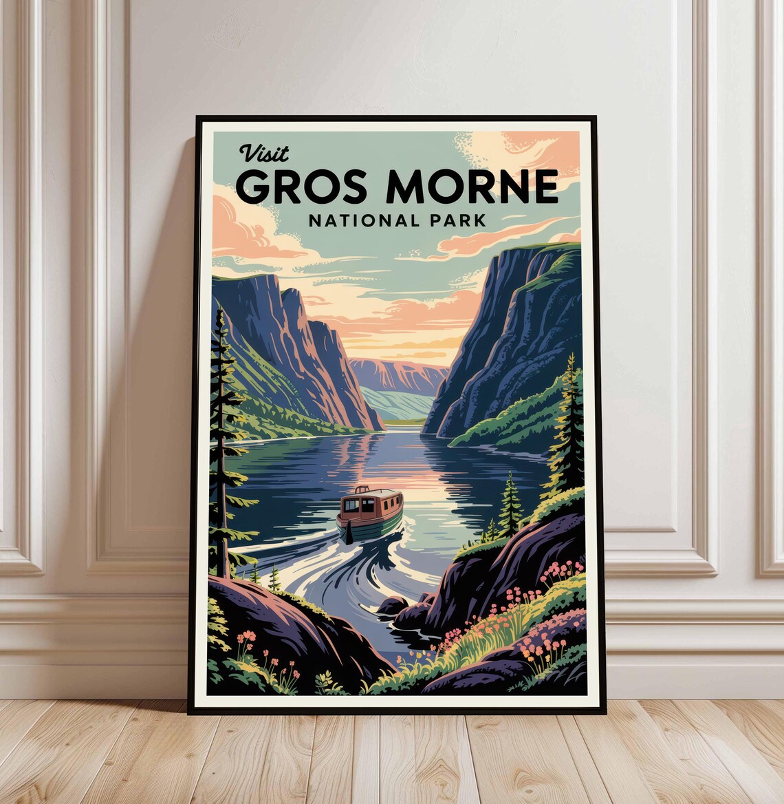 Visit Gros Morne National Park Fjord Boat Newfoundland Travel Poster