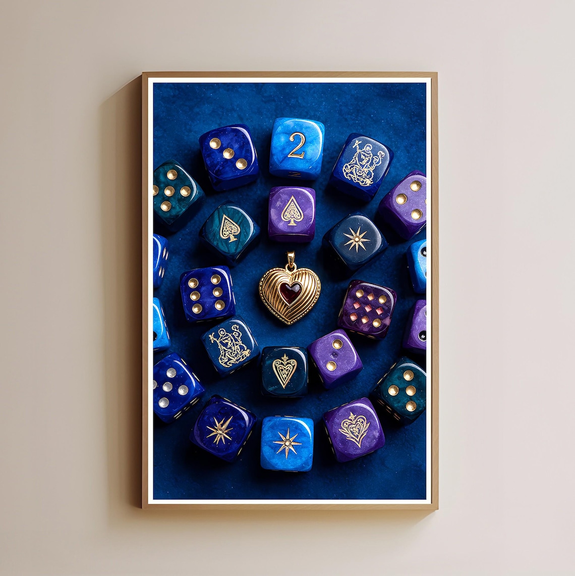 Dice Heart Locket Art Print, Gamer Room Decor