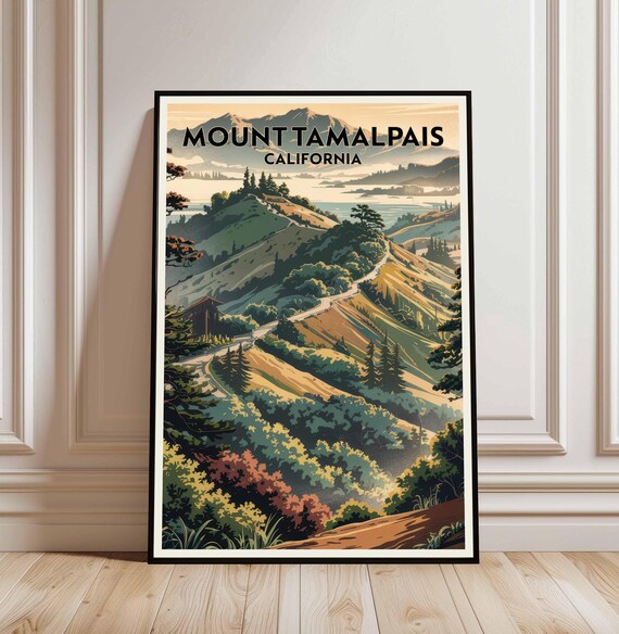 Mount Tamalpais California Travel Hiking Trail Fog Vintage Park Poster
