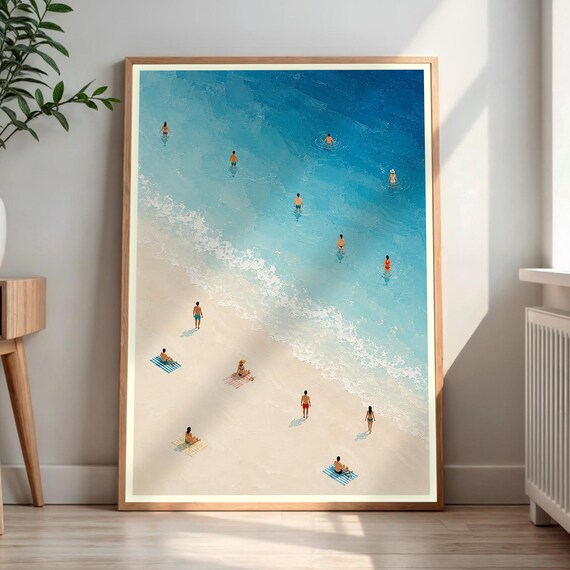 Aerial Beach Swimmers Turquoise Ocean Summer Coastal Art Poster