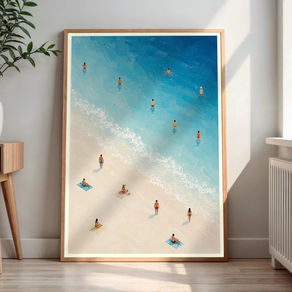 Aerial Beach Swimmers Turquoise Ocean Summer Coastal Art Poster