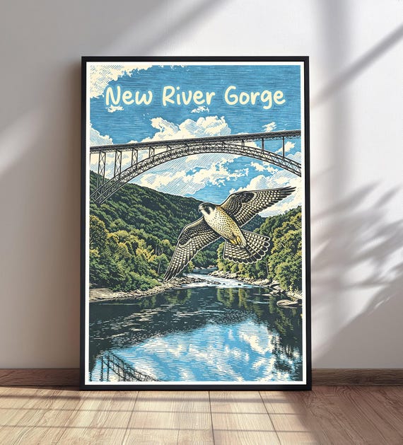 New River Gorge Travel Poster West Virginia Print National Park Wall Art Vintage