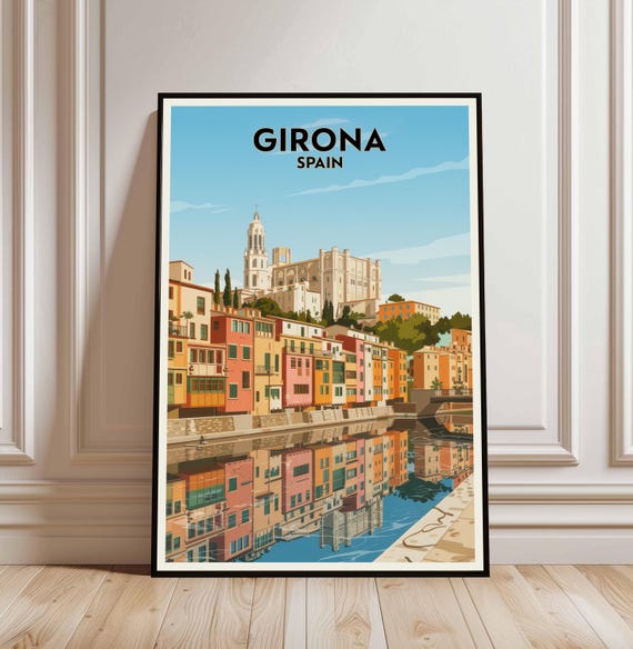 Girona Spain Travel Poster Colorful City Illustration