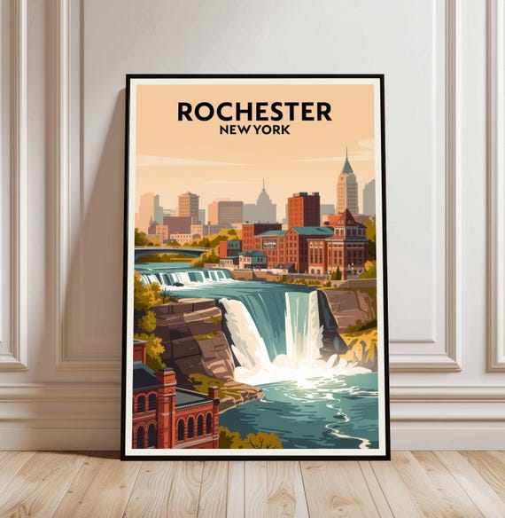 Rochester Skyline Poster New York Travel Decor Cityscape Wall Art Gift For Travelers Home Office Decoration