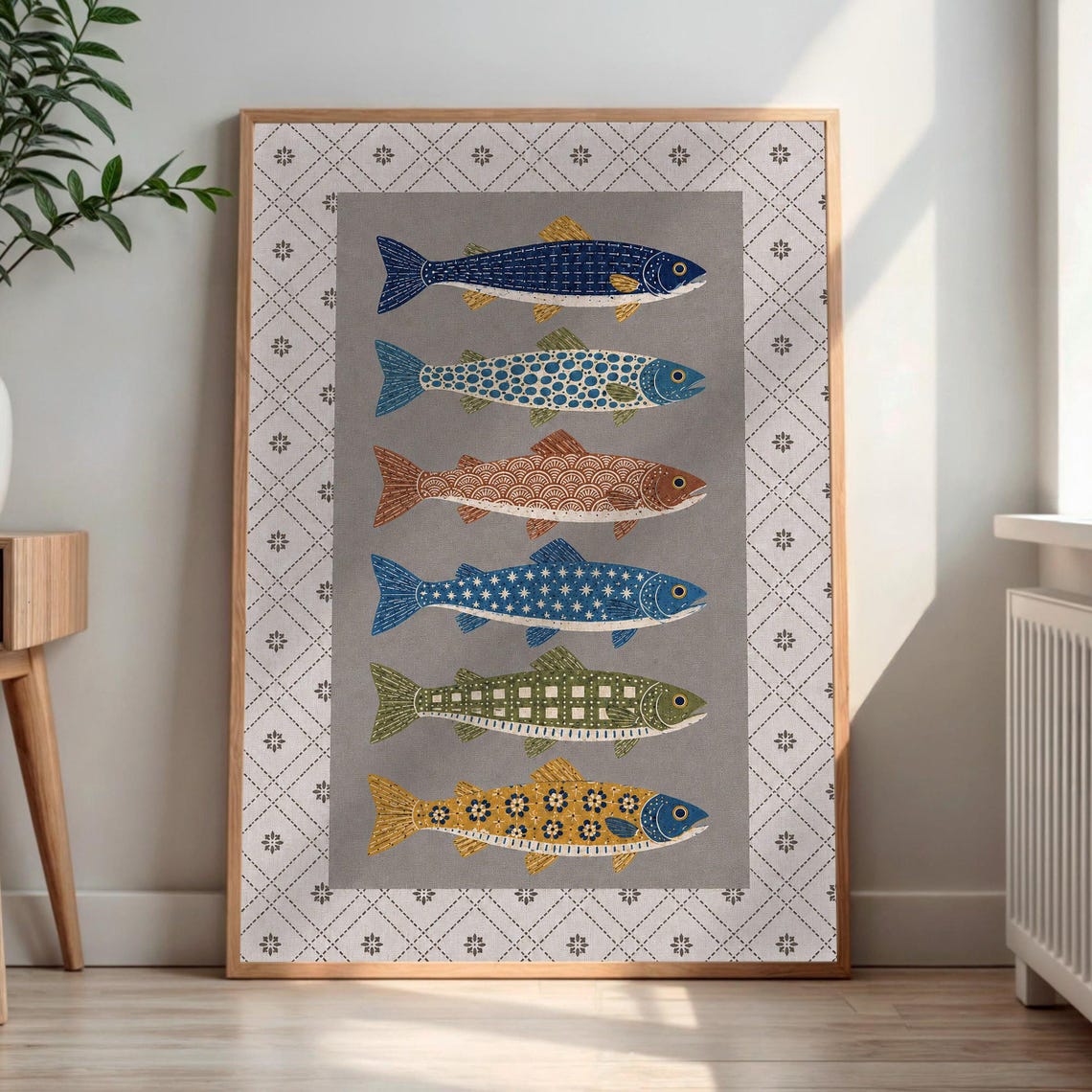 Stylized Fish Art Print Patterned Scales Wall Coastal Grandmillennial Decor Eclectic Cottage