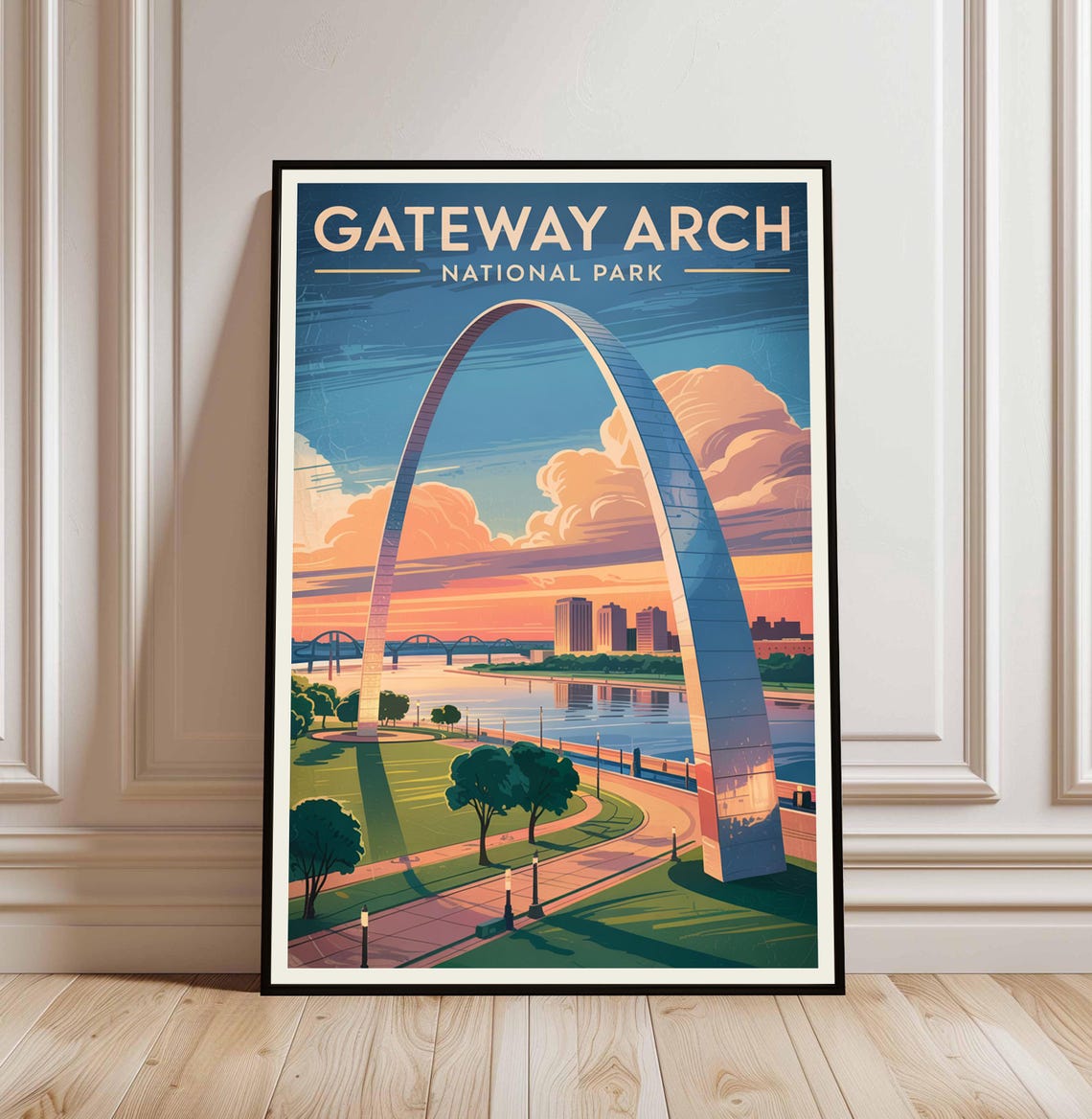 Gateway Arch National Park St Louis Sunset Skyline Travel Poster