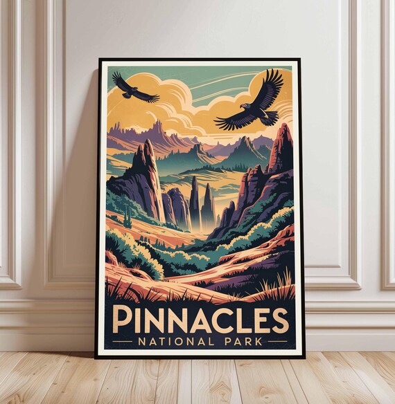 Pinnacles National Park California Condors Vintage Travel Poster