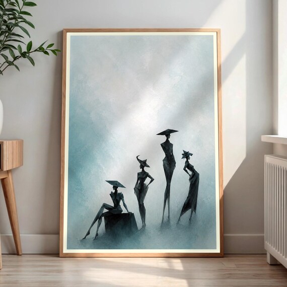 Abstract Female Figures Print Dark Tones Wall Art Stylized Women Painting Modern Home Decor