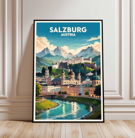 Salzburg Austria Vintage Travel Poster Wall Art Print