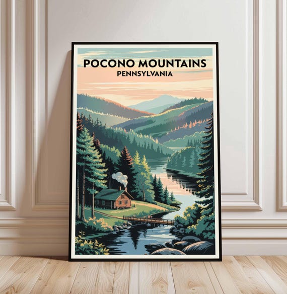 Wall Hanging Pocono Mountains Decor Housewarming Gift Living Room Pennsylvania Art Lovers Illustration Poster