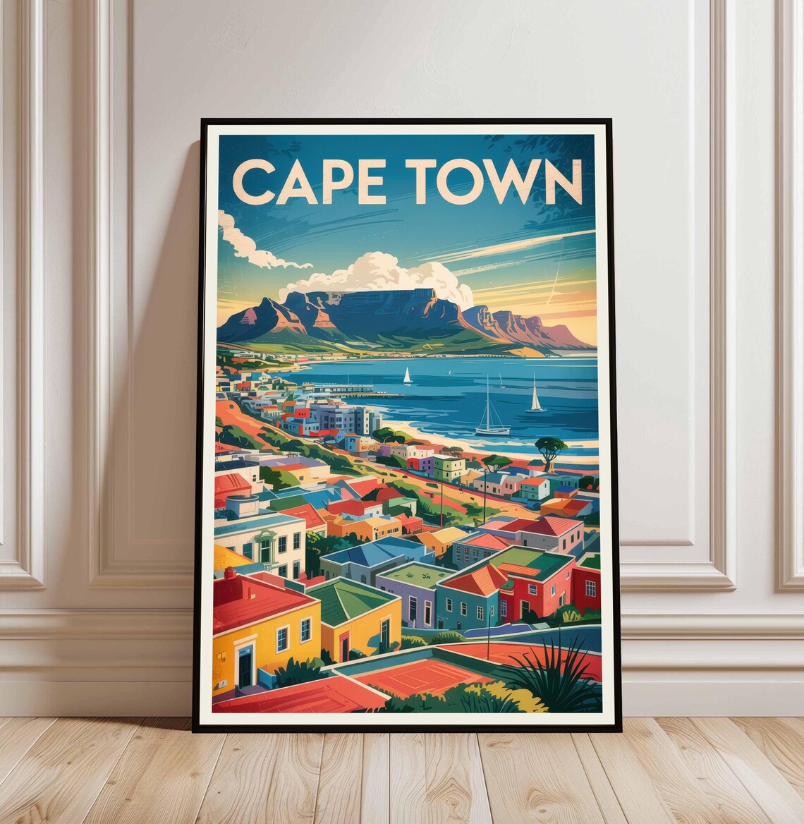 Cape Town South Africa Table Mountain Harbor Vintage Travel Poster