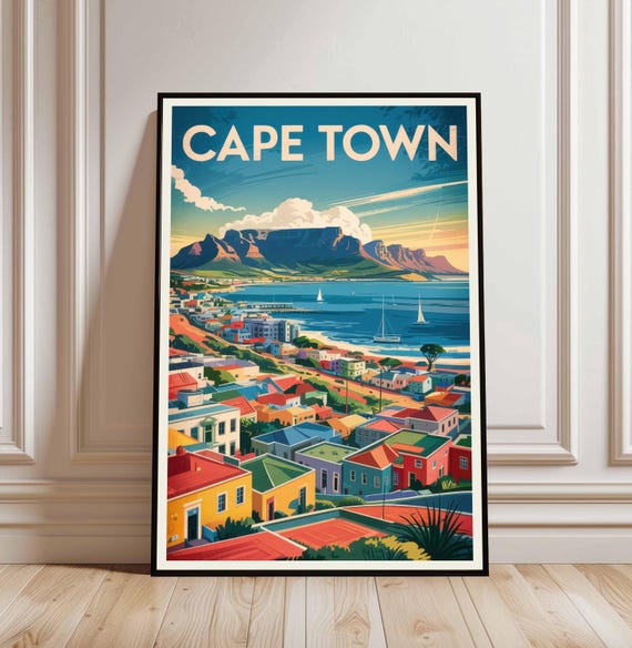 Cape Town Travel Print Poster South Africa Wall Art Table Mountain Vintage Decor