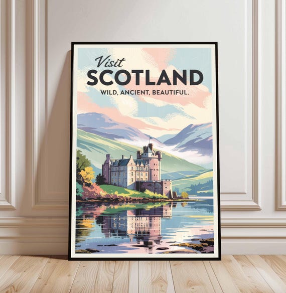Scottish Highlands Travel Poster United Kingdom Wall Art Print House Warming Gifts